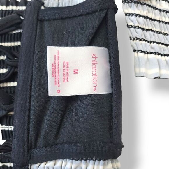 Xhilaration Shirred Stripe Smocked Off-The-Shoulder Lace Up Corset Back Swim Top - Picture 8 of 10